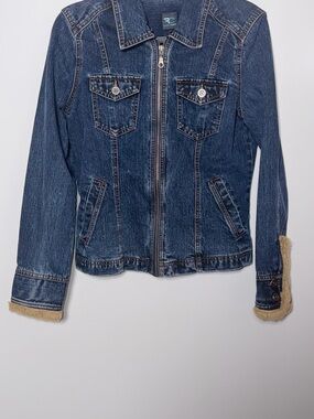 Vintage Denim Jacket with Faux Fur Trim - Blue - Unknown Brand